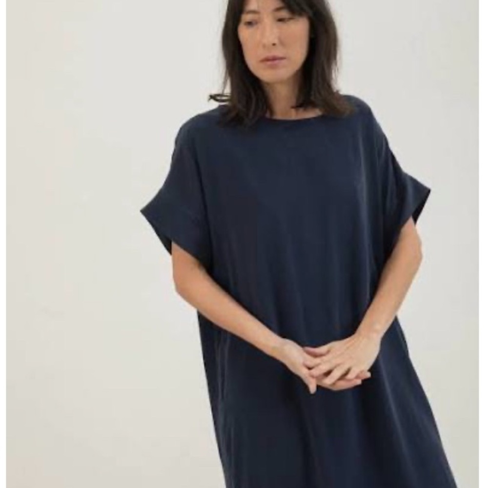 Elizabeth Suzann Georgia Midi 100% Silk Navy Dress - Picture 3 of 6